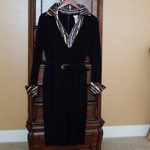 Cache dress with black belt and gold hardware